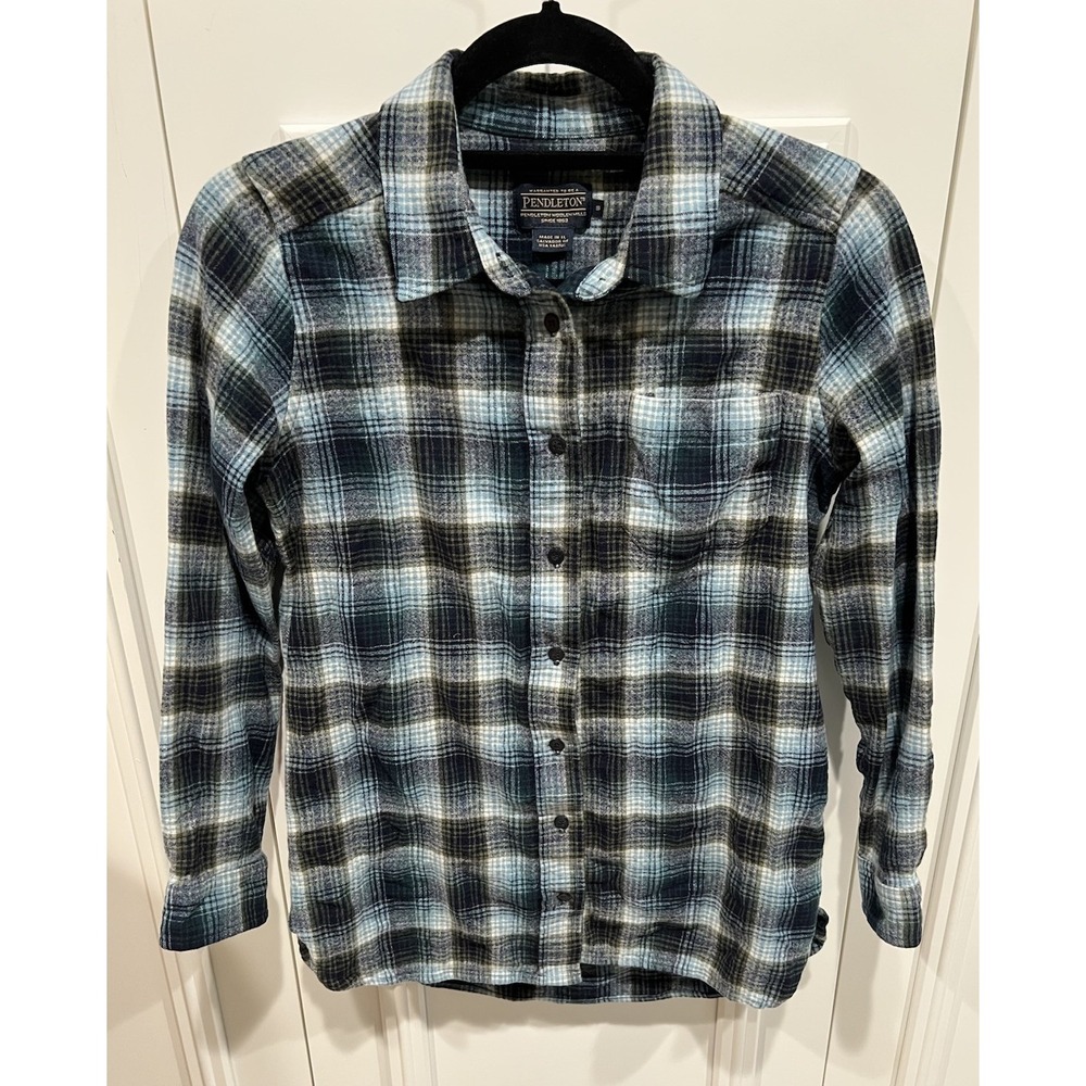 Woolrich Women's Blue Plaid Flannel Shirt Size Small Wool Outdoor Gorpcore